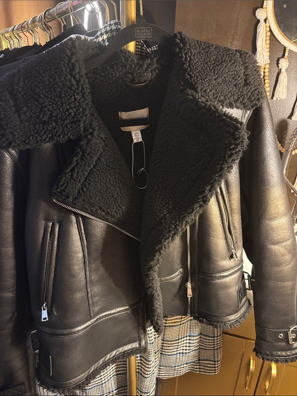 Jason Wu Black Faux Shearling Moto Jacket